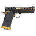 Watchtower Firearms DEMOLITIA9MM5ELITE Demolitia Full Size Frame 9mm Luger 20+1 5" Gold Plated PVD Ported Barrel, Graphite PVD Optic Cut/Serrated Steel Slide, Graphite PVD Frame, Black Textured Grip
