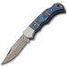 Szco Steel Bolster Blue Wood Folder 3" Damascus Blade
