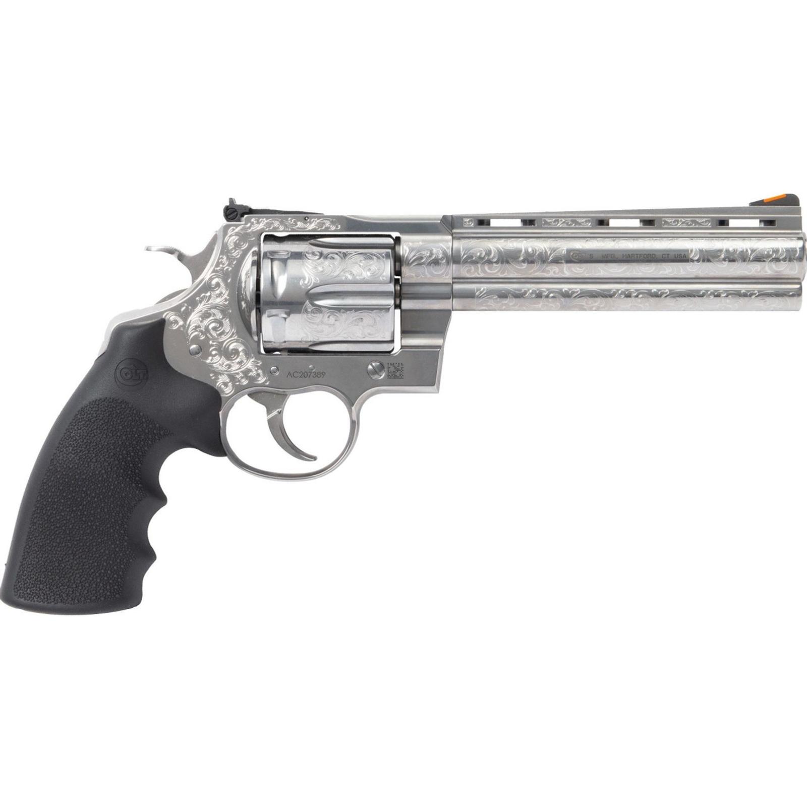 Colt Anaconda .44 Magnum Revolver 6 Barrel 6 Rounds Hogue Rubber Grips  Engraved Semi-Bright Stainless Steel Finish - Fin Feather Fur Outfitters
