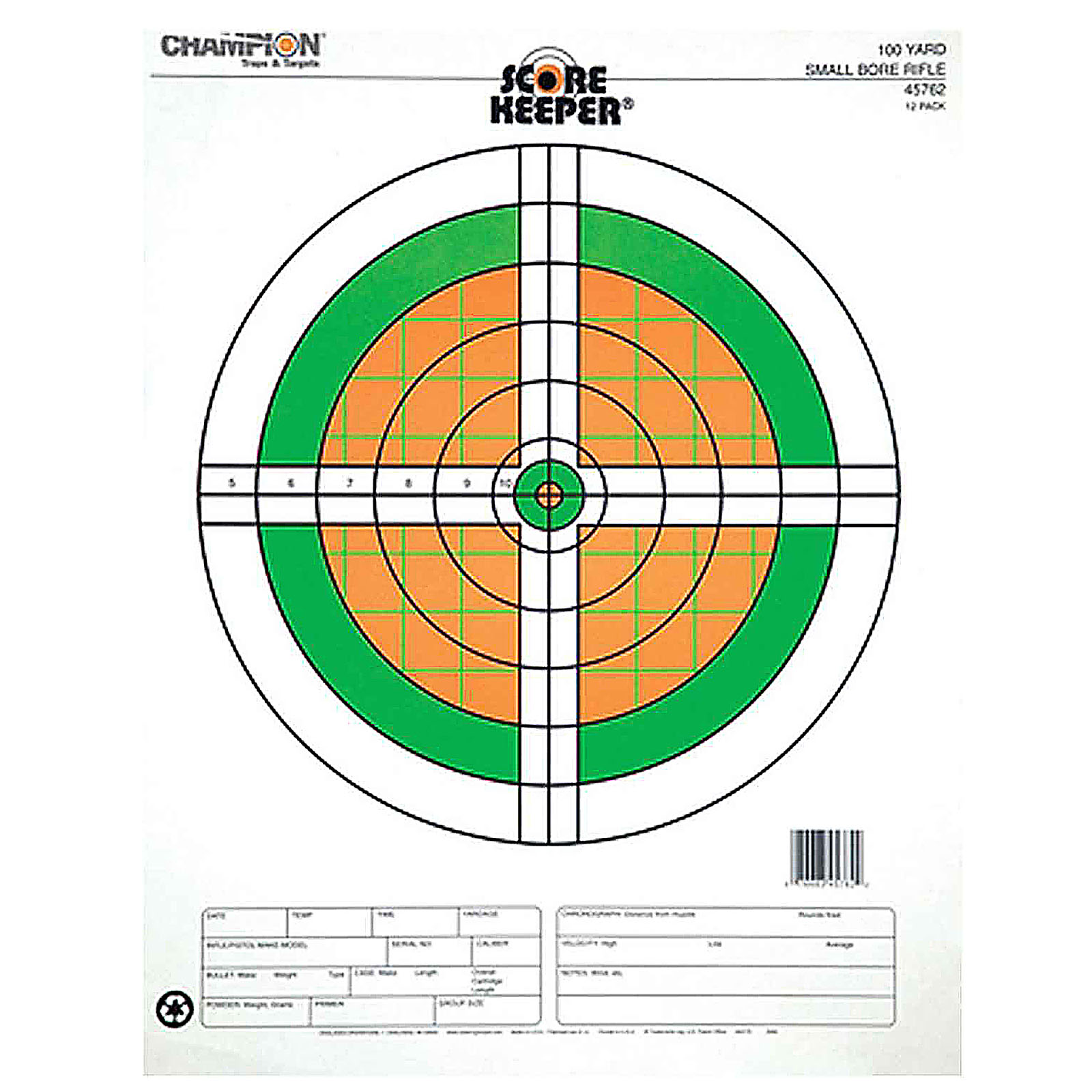 Champion Scorekeeper 100 Yd Small Bore Paper Target Orange/Green