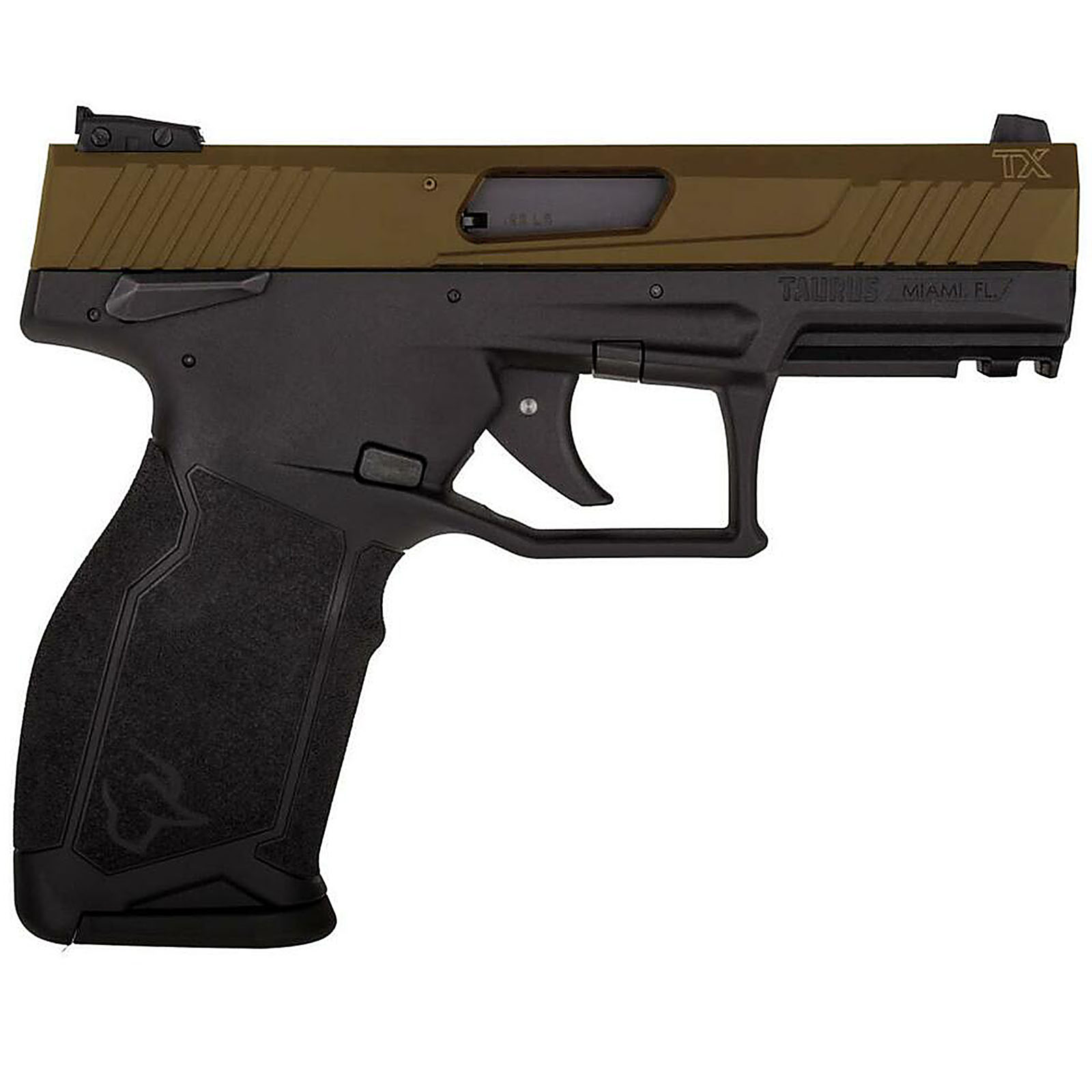 TAURUS TX22 22LR RIMFIRE PISTOL WITH BLACK FRAME AND BRONZE SLIDE