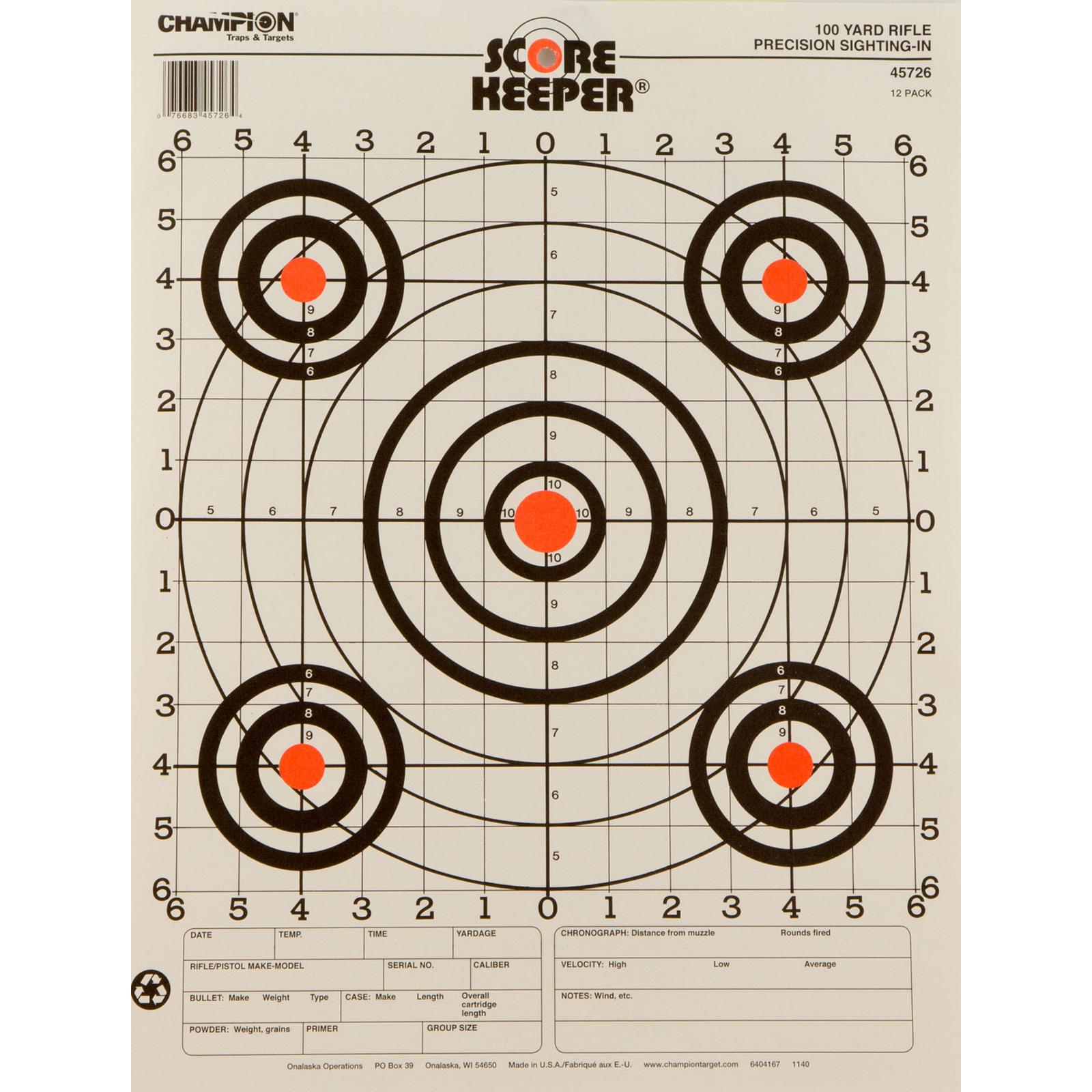 Champion Targets 100YD Rifle Sight-IN Target 12P 45726 - Fin