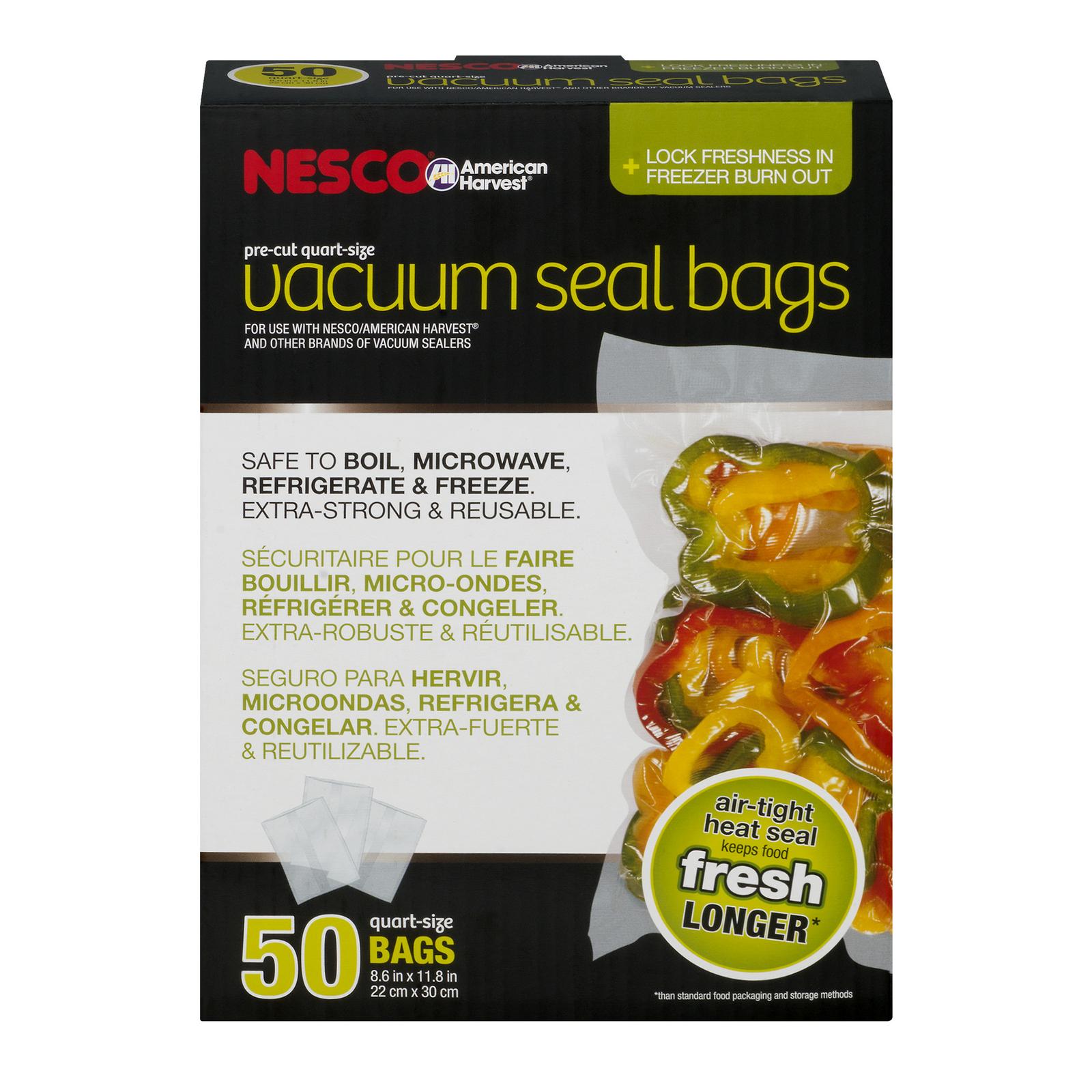 Nesco Pre Cut Quart Sized Vacuum Sealer Bags 8 x 12 Clear Pack Of