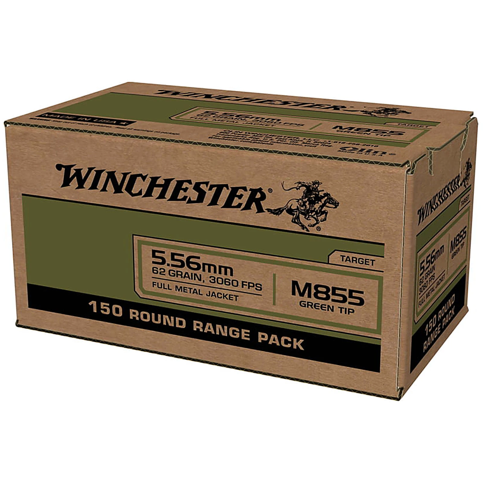Winchester WM855150 5.56mm NATO 62GR FMJ Green Tip M855 Penetrator 
