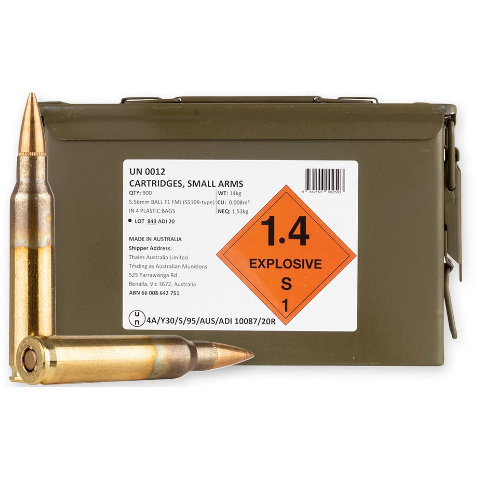 ADI F1 Rifle Ammunition 5.56mm NATO FMJ SS109 62 Grain 900 Rounds