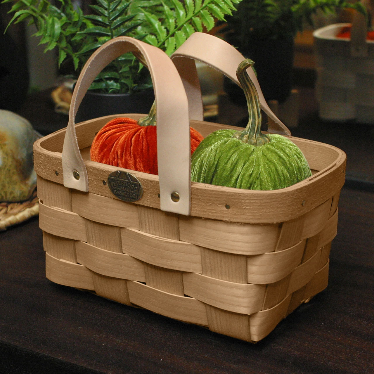 Countertop Tote | Peterboro Leather Handled Wooden Caddy Basket