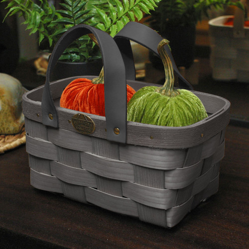 Countertop Tote | Peterboro Leather Handled Wooden Caddy Basket Countertop Tote | Peterboro Leather Handled Wooden Caddy Basket