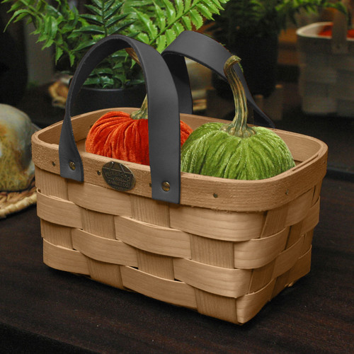 Countertop Tote | Peterboro Leather Handled Wooden Caddy Basket