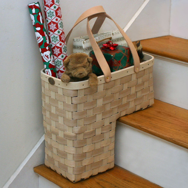 Step Storage Basket | Peterboro Stair Basket with Genuine Leather Handles