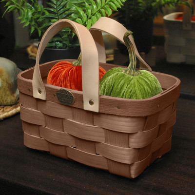 Peterboro Leather-Handled Wooden Caddy Basket