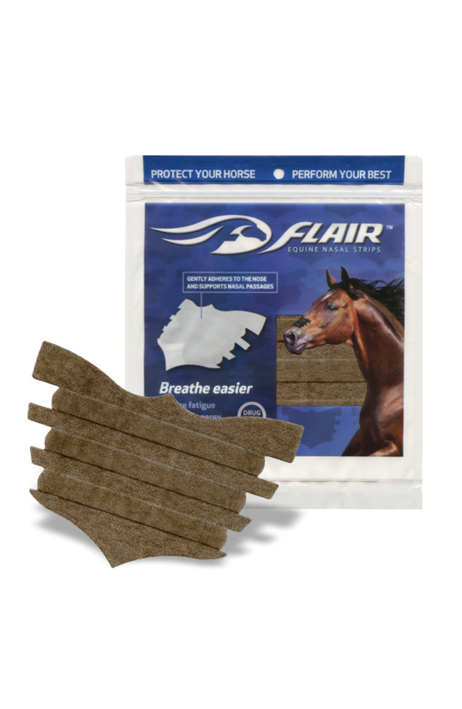 Brown FLAIR Equine Nasal Strip and Package