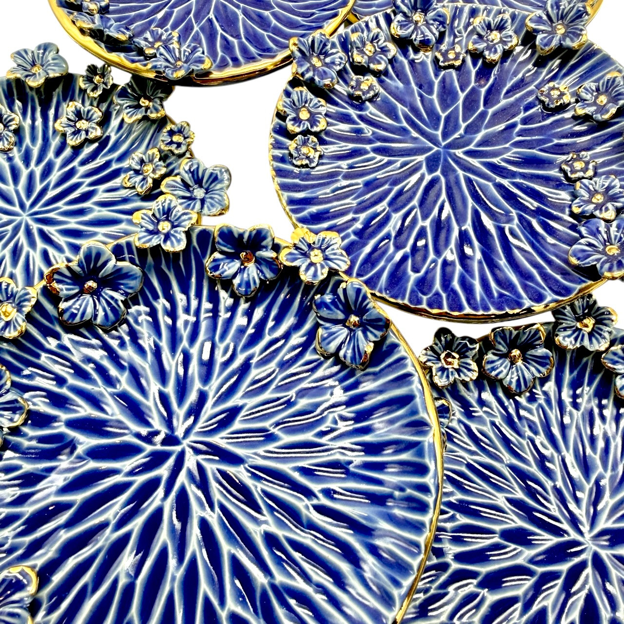 Blue & Gold Floral Dish
