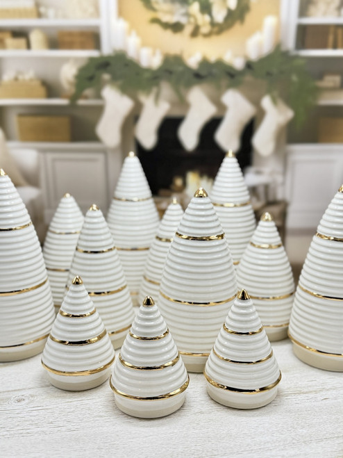 Handmade ceramic white & gold Christmas tree. Juniper & Lark Ceramics by Sonita Cannon based out of Ohio.