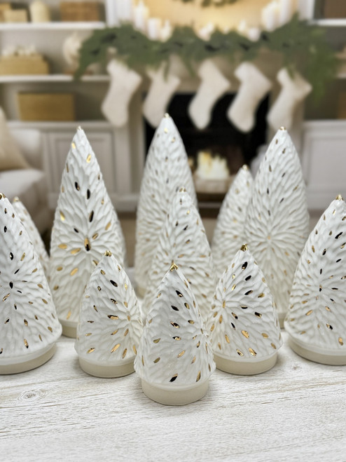 Handmade ceramic white & gold Christmas tree. Juniper & Lark Ceramics by Sonita Cannon based out of Ohio.