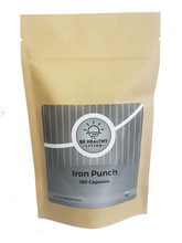 This is a picture of our Iron Punch in a kraft bag, which contains 190 vegetarian capsules. Our Iron Punch provides oxygen to the brain, while giving the body a boost of energy. 