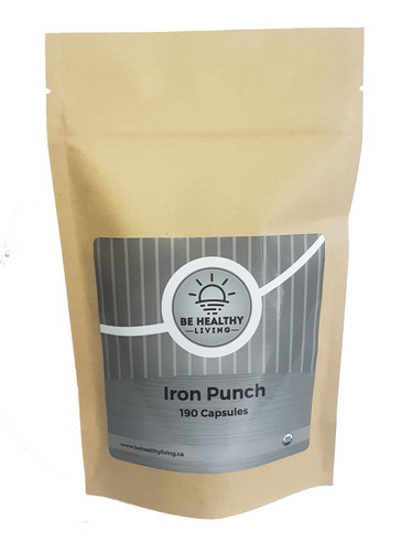 This is a picture of our Iron Punch in a kraft bag, which contains 190 vegetarian capsules. Our Iron Punch provides oxygen to the brain, while giving the body a boost of energy.