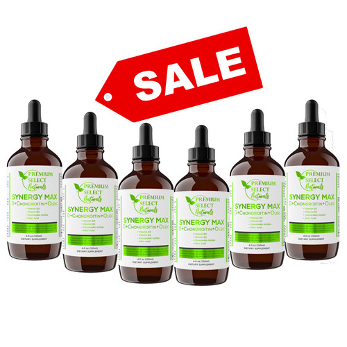 Picture shows front view of 6 bottles of Premium Select Naturals Synergy Max Vitamin D. This is a bulk price of $414, a savings of $108 in total.