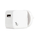 White phone charger with USB-A port and Australian plug