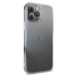 Back of clear flexible TPU case for iPhone 13 Pro Max with shock resistant bumper edges and power button cover facing right