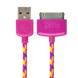 USB to 30-pin cable - 1.2m pink, purple and yellow braided cable