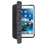 Black shock absorbing case for iPad mini 4 with multi angle smart magnetic folding cover shown front on with cover half open