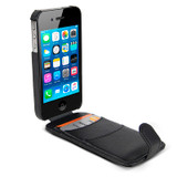 Black case for iPhone 4 and iPhone 4s with padded faux leather three card slot front cover facing to the right