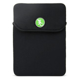 Front of black neoprene universal protective sleeve for 7" to 8" tablets with fold over velcro closure