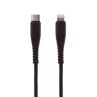 Black 1.5m braided USB to Lightning iPhone charging cable with flexible strain relief