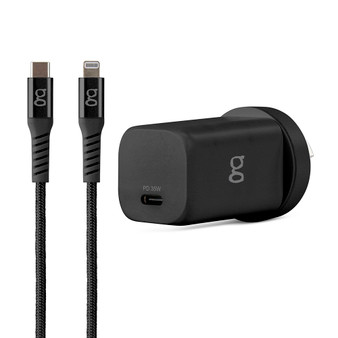 Black USB-C charger with Australian plug view