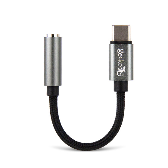 USB-C to 3.5mm AUX adaptor - grey with braided black cable