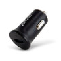 Black USB-A car charger with indicator light angled side view