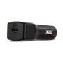 Black car charger with 18W PD output USB-C port and indicator light side view