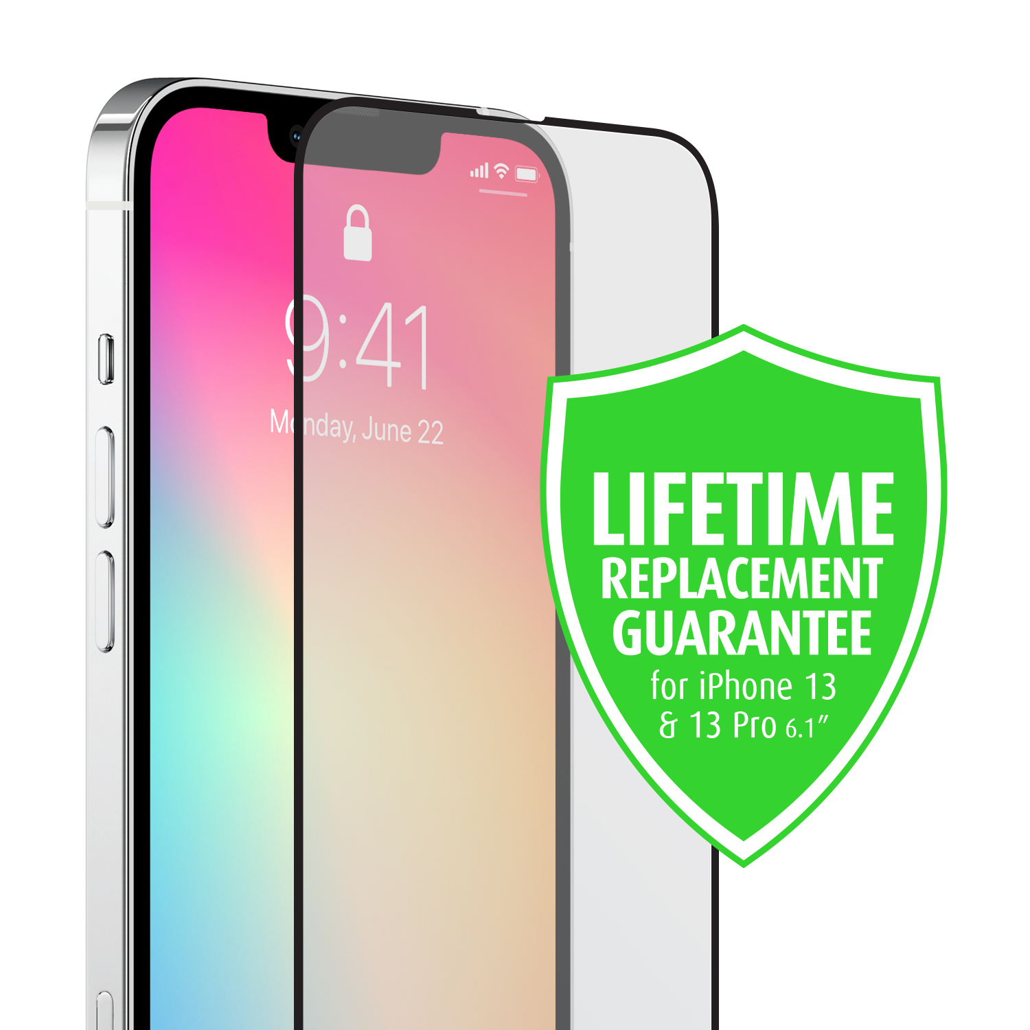 Lifetime replacement guarantee! Get a free replacement tempered glass for your iPhone 13 when you need it