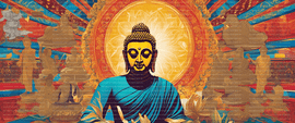 Buddha crafting the buddhist religion against a visual esrgan   10185
