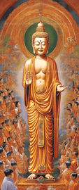 standing buddhu preaching different people in India esrgan     10382