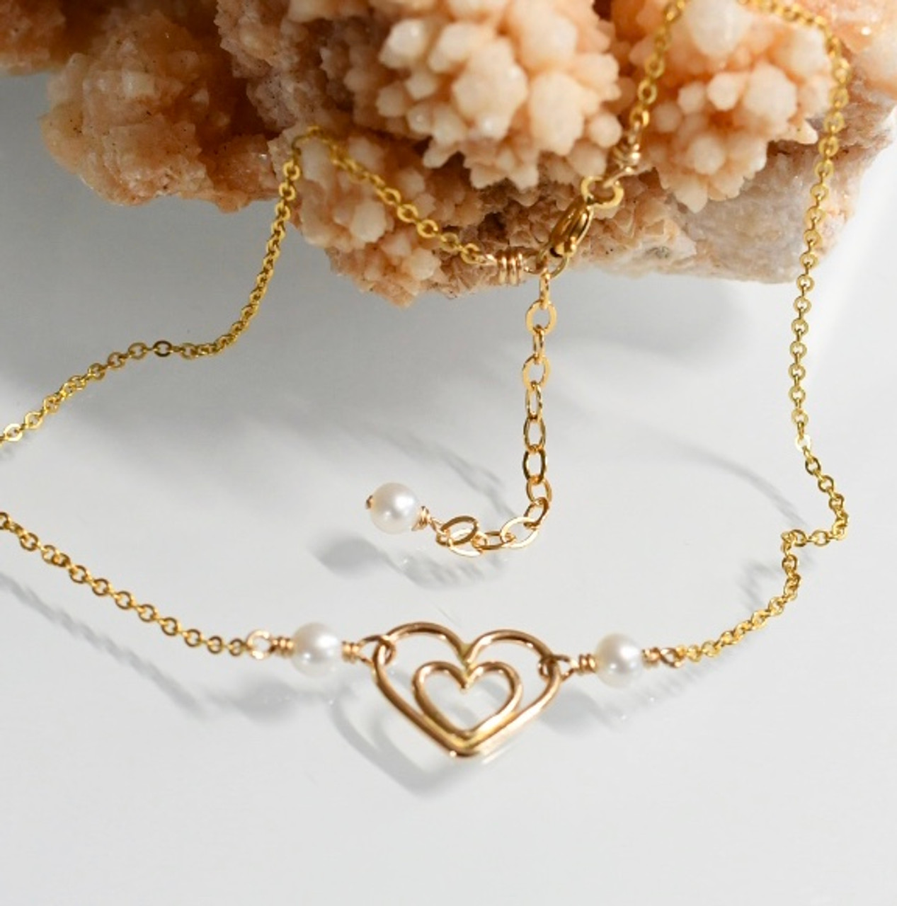 14kgf Double Heart Pearl Anklet