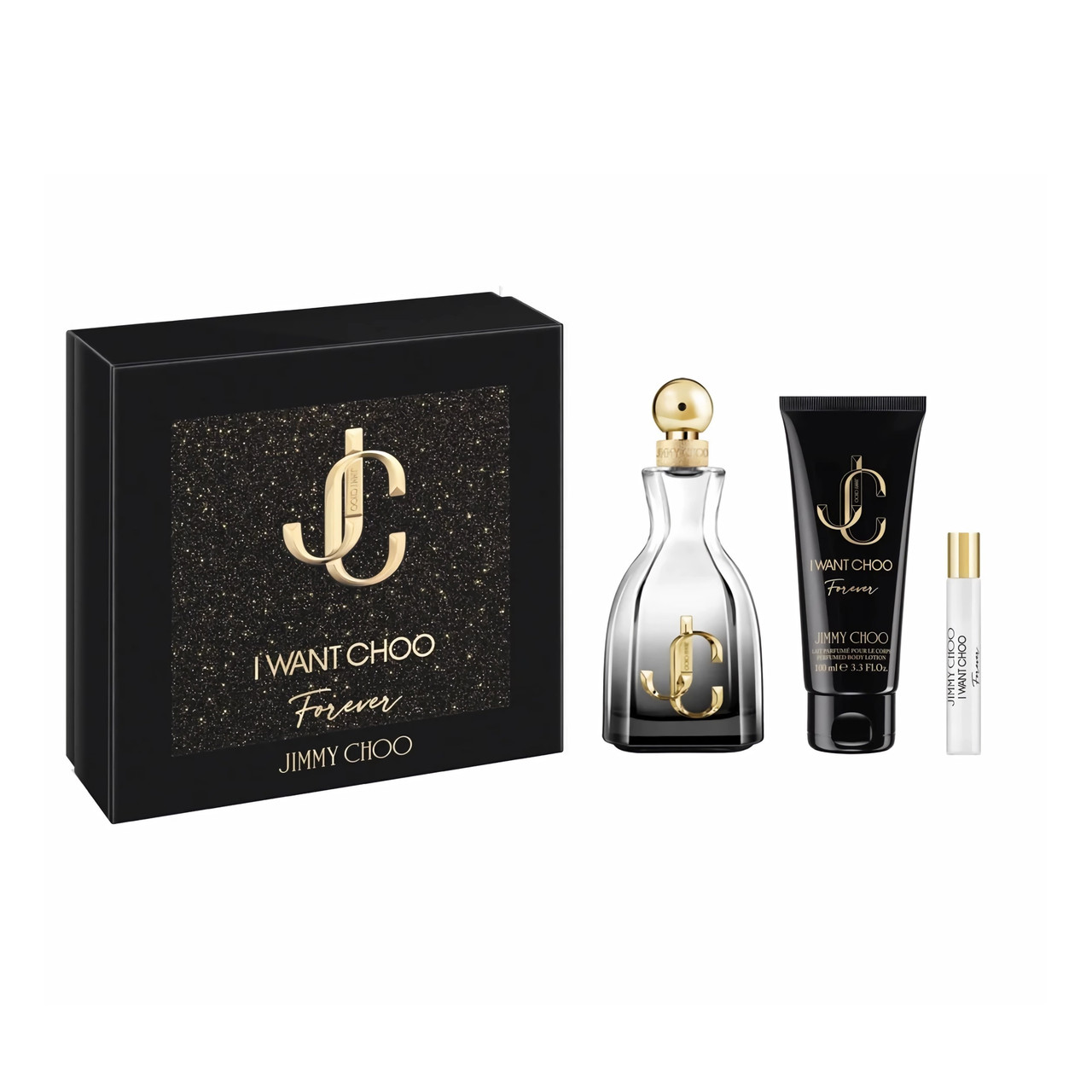 jimmy choo perfume 3個❤️ JIMMY CHOO I WANT CHOO FOREVER 3 PCS SET FOR WOMEN: 3.3 EAU DE