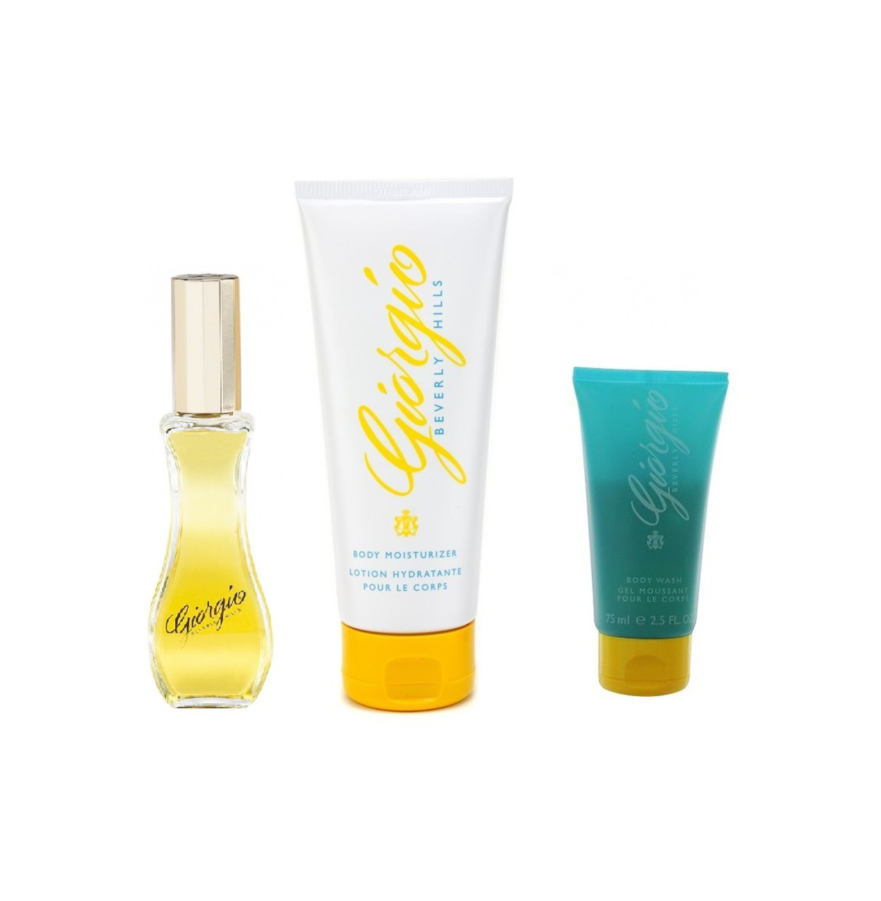 GIORGIO YELLOW 3 PCS SET: 3 OZ EDT SP + 6.7 BODY MOISTURIZER