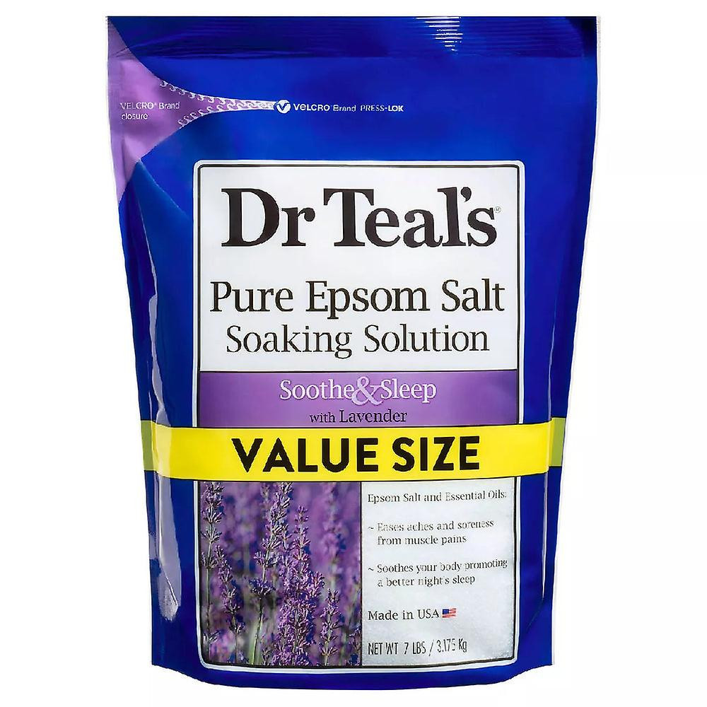 Dr Teal’s Soothe & Sleep Pure Epsom Salt Soaking Solution with Lavender, Value Size 7 lb (3.175 kg) product package