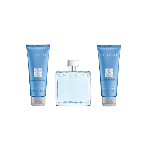 AZZARO CHROME 3 PCS SET FOR MEN: 3.3 EAU DE TOILETTE SPRAY + 2 * 2.5 HAIR & BODY SHAMPOO AZZARO CHROME 3 PCS SET FOR MEN: 3.3 EAU DE TOILETTE SPRAY + 2 * 2.5 HAIR & BODY SHAMPOO