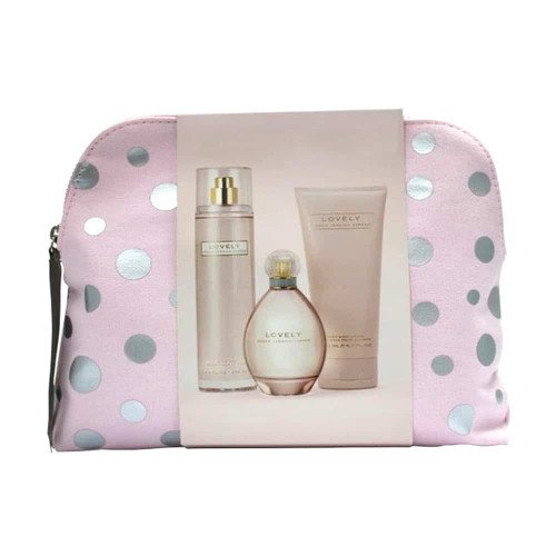 LOVELY SARAH JESSICA PARKER 4 PCS SET: 3.4 EAU DE PARFUM SPRAY + 8 OZ BODY MIST + 6.7 BODY LOTION + BAG
