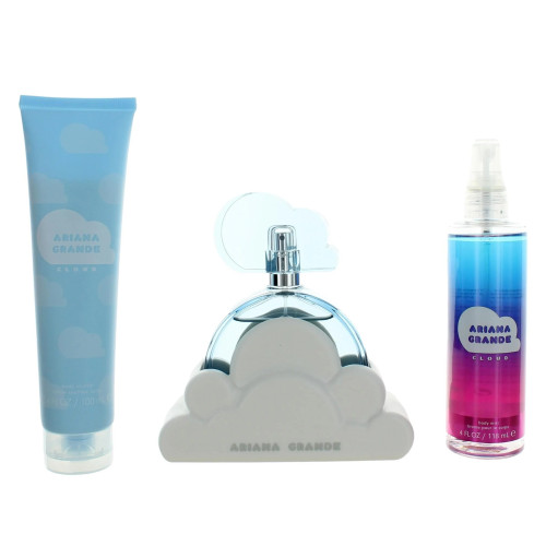 ARIANA GRANDE CLOUD 3 PCS SET FOR WOMEN: 3.4 EAU DE PARFUM SPRAY + 4 OZ BODY MIST + 3.4 BODY SOUFFLE ARIANA GRANDE CLOUD 3 PCS SET FOR WOMEN: 3.4 EAU DE PARFUM SPRAY + 4 OZ BODY MIST + 3.4 BODY SOUFFLE