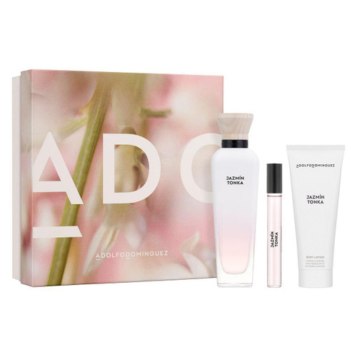 ADOLFO DOMINGUEZ JAZMIN TONKA 3 PCS SET FOR WOMEN: 4 OZ EAU DE PARFUM SPRAY + 2.5 BODY LOTION + 0.33 EAU DE PARFUM SPRAY