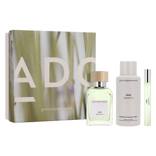 ADOLFO DOMINGUEZ AGUAFRESCA 3 PCS SET FOR MEN: 4 OZ EAU DE TOILETTE SPRAY + 5 OZ DEODORANT SPRAY + 0.33 EAU DE TOILETTE SPRAY