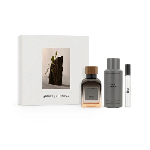 ADOLFO DOMINGUEZ EBANO SALVIA 3 PCS SET FOR MEN: 4 OZ EAU DE PARFUM SPRAY + 5 OZ DEODORANT SPRAY + 0.33 EAU DE PARFUM SPRAY