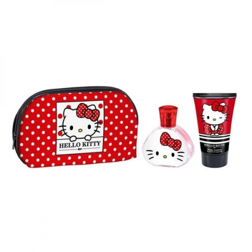 HELLO KITTY 3 PCS SET: 1.7 EAU DE TOILETTE SPRAY + 3.4 BODY LOTION + POUCH