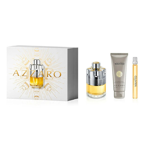 AZZARO WANTED 3 PCS SET FOR MEN: 3.3 EAU DE TOILETTE SPRAY + 0.33 EAU DE TOILETTE SPRAY + 2.5 SHAMPOO AZZARO WANTED 3 PCS SET FOR MEN: 3.3 EAU DE TOILETTE SPRAY + 0.33 EAU DE TOILETTE SPRAY + 2.5 SHAMPOO