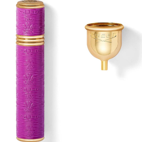 CREED 0.33 REFILLABLE TRAVEL SPRAY CASE PURPLE NEON WITH GOLD TRIM