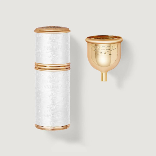 CREED 1.7 REFILLABLE TRAVEL SPRAY CASE WHITE WITH GOLD TRIM