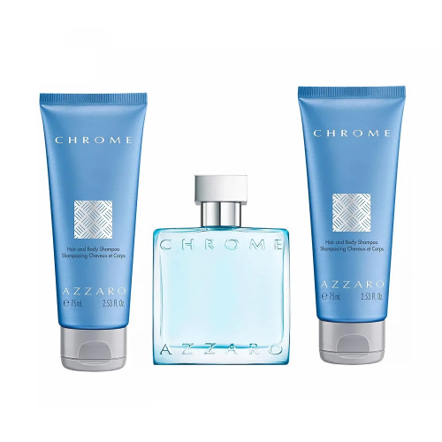 AZZARO CHROME 3 PCS SET FOR MEN: 3.3 EAU DE TOILETTE SPRAY + 2